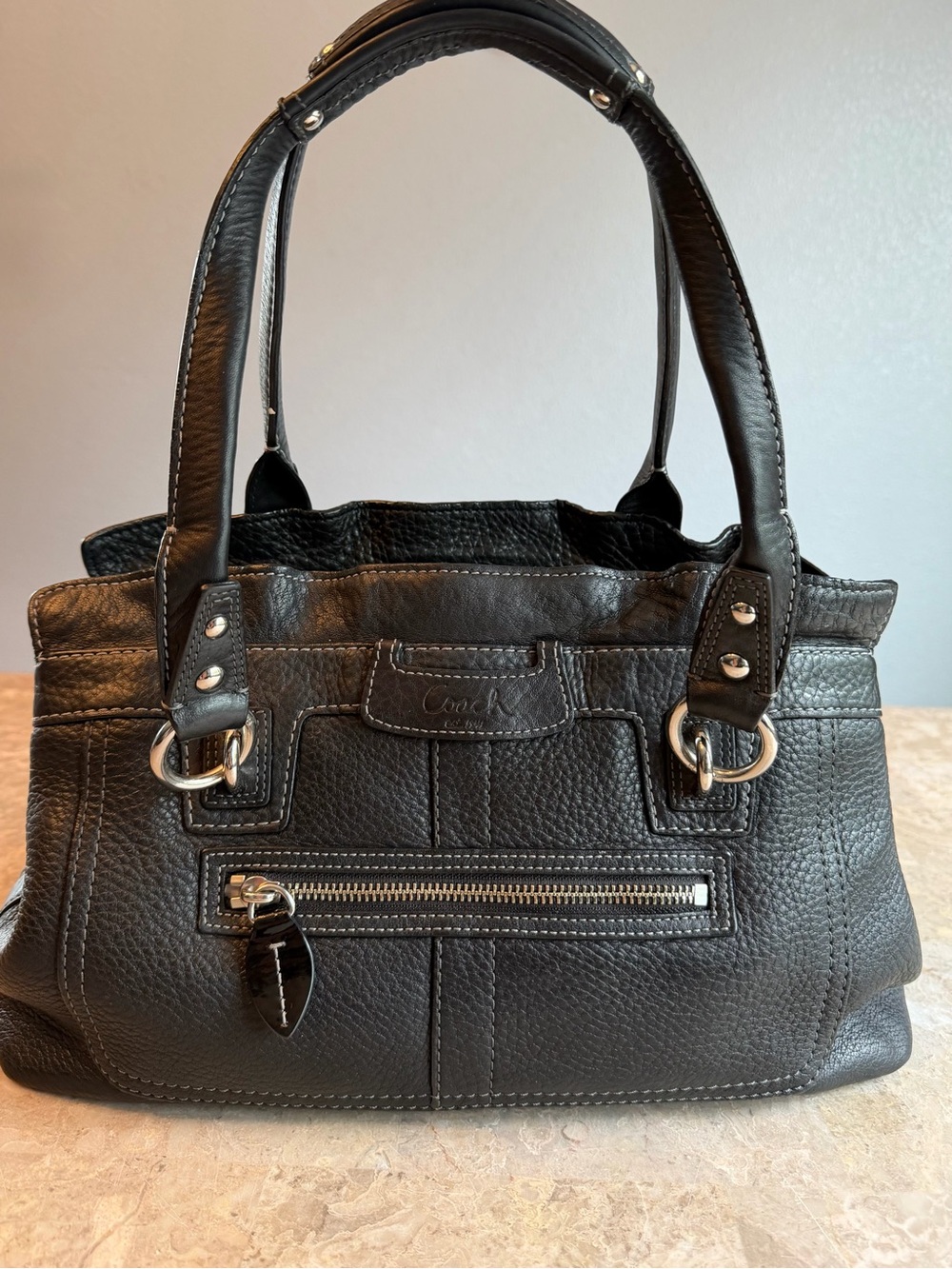 Coach Penelope Black Pebbled Leather Satchel Tote Bag 13164